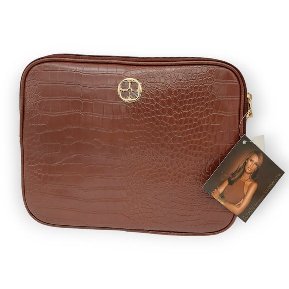 IMAN Clutch Purse Color Cocoa Brown Alligator Skin Pattern NWT - Picture 1 of 14